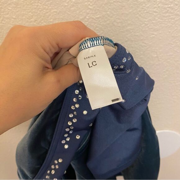 WEISSMAN Dance Costume velvet teal leotard custom rhinestone Chains 14912 LC - Picture 7 of 10